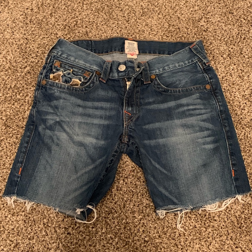 True Religion Straight Leg Cut Off Denim Shorts